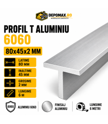 Profil T aluminiu 80 x 45 x 2 mm, 6 metri